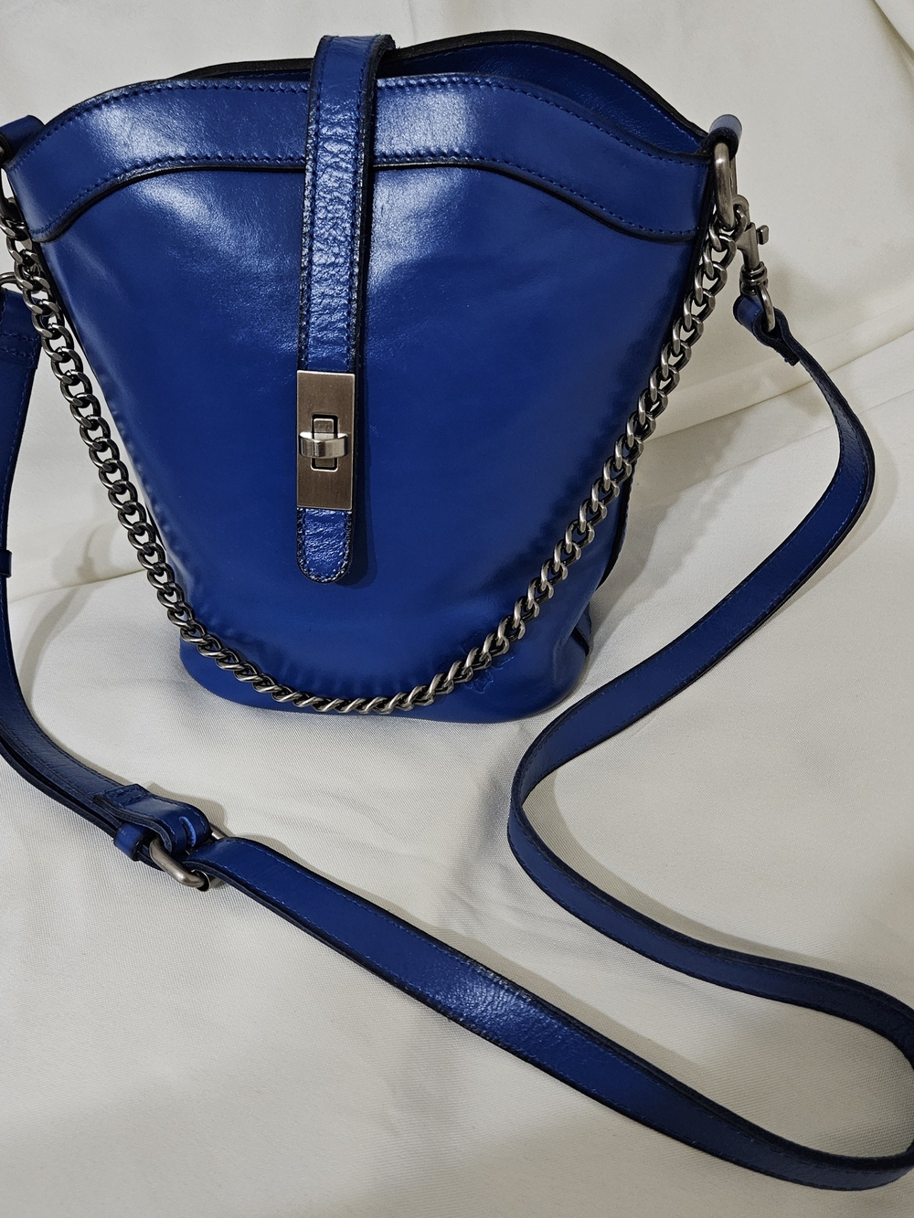 Patricia Nash Royal Blue Leather Crossbody Bucket Bag